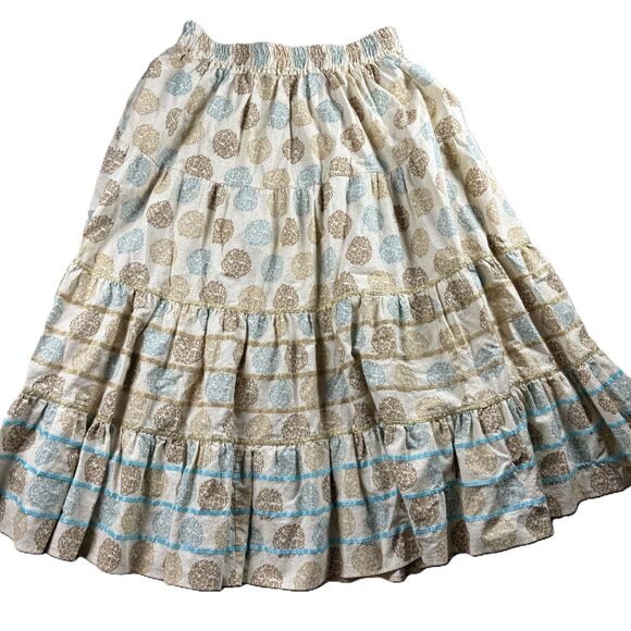 Vintage Handmade Skirt Boho Peasant Pockets Gold Turquoise Medallions M/L J211 - Picture 1 of 8